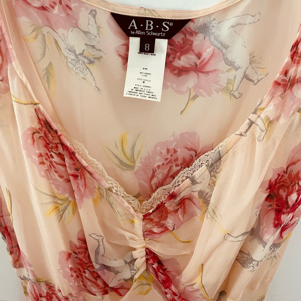 Allen B. By Allen Schwartz Silk Floral Dress in Pink and Cream - Picture 2 of 6